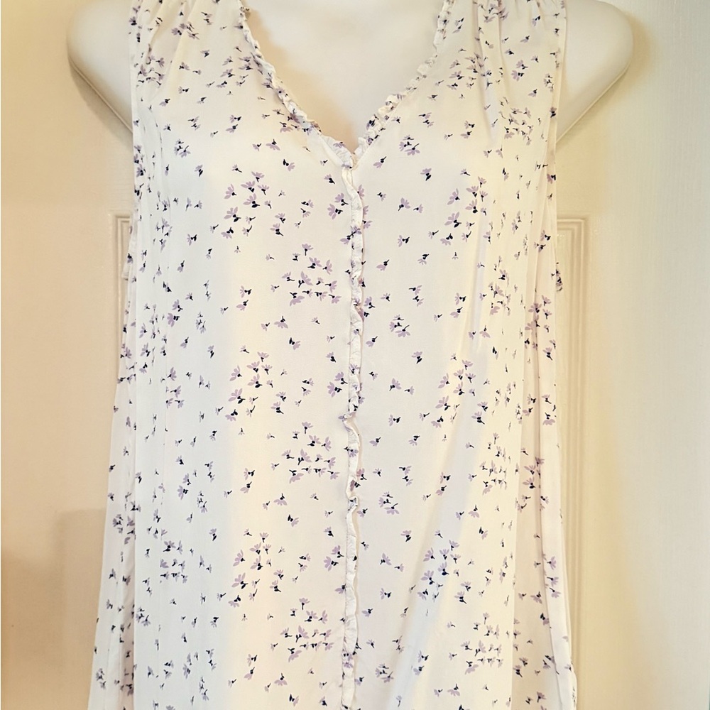 GAP White and Purple Floral Blouse